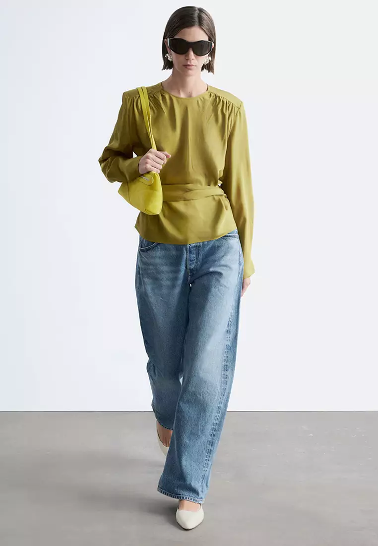 Gathered Tie-Belt Blouse