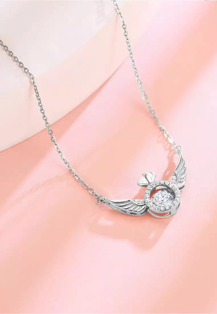 Kalung Wanita Titanium Berlian Sayap Desain Perhiasan Cewek Necklaces silver color