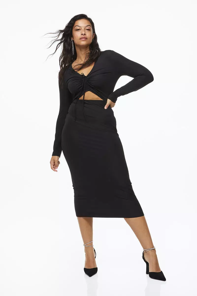 Drawstring-detail bodycon dress
