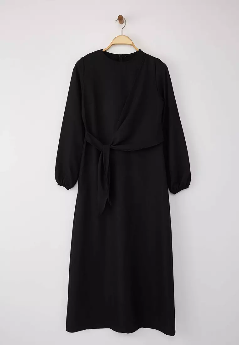 Black Linen Look Woven Dress