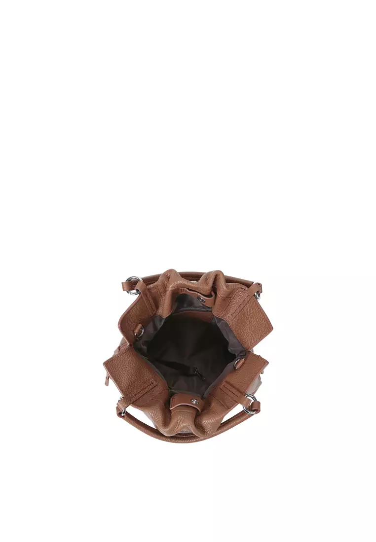 GEORGIANA Small Ruched Shoulder Bag - Caramel