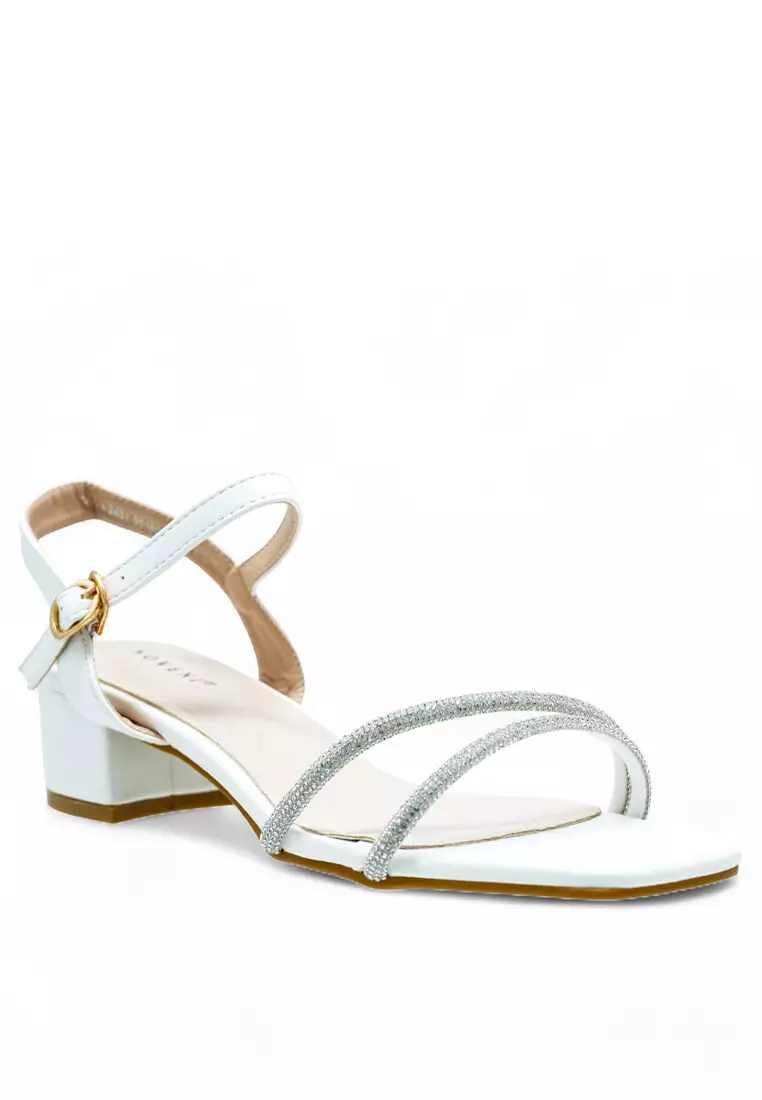 Women Sling Back Faux Leather Strap Casual Heels - 240190160