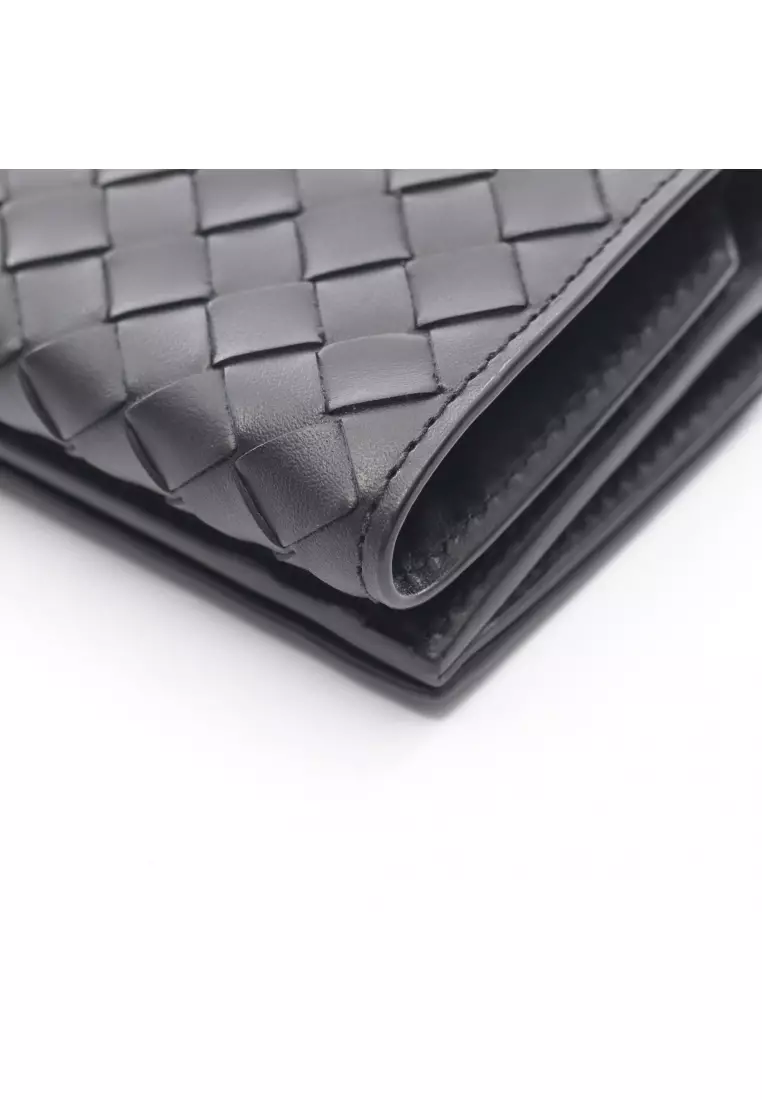 Pre-Loved BOTTEGA VENETA Intrecciato trifold wallet leather black