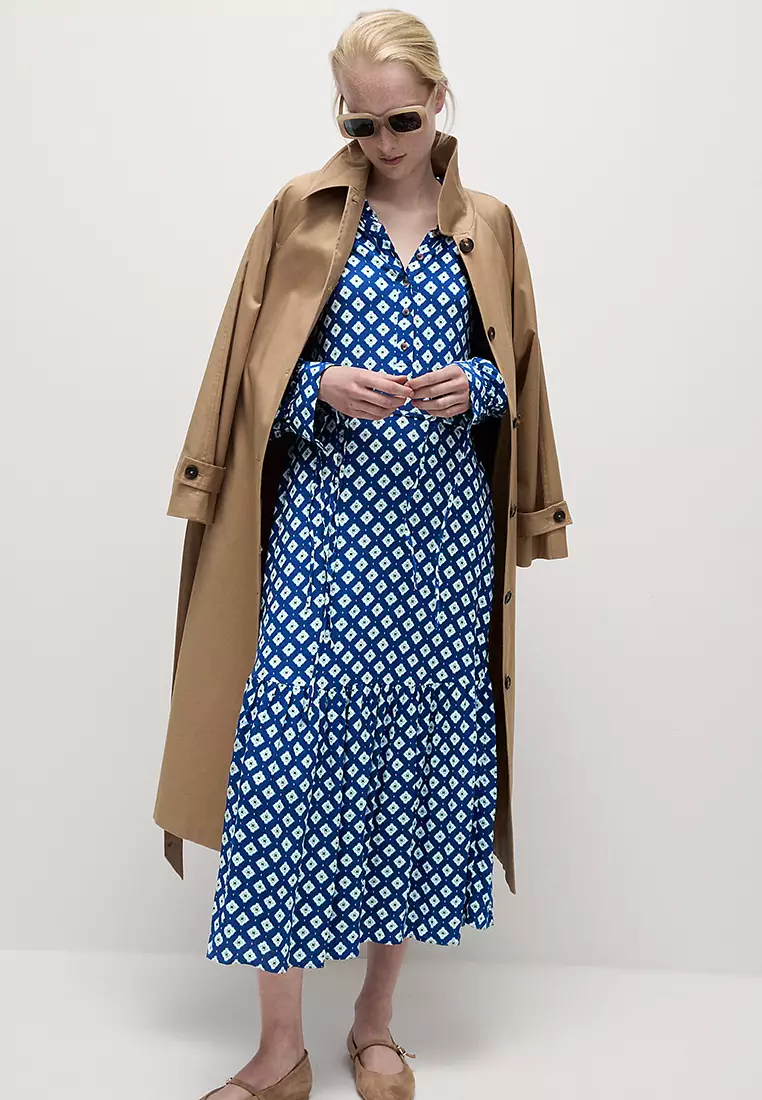 Printed Tie Waist Midi Shirt Dress