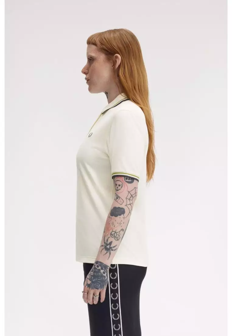 Fred Perry G3600 Twin Tipped Fred Perry Shirt (Ecru / Tennis Ball Yellow / Anchor Grey)