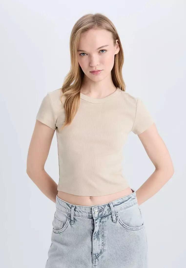 Basic Plain Ribbed T-Shirt
