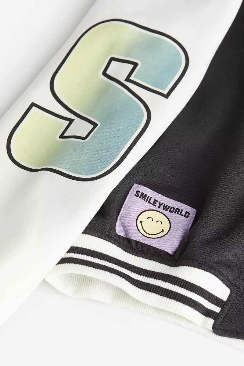 Print-motif baseball jacket