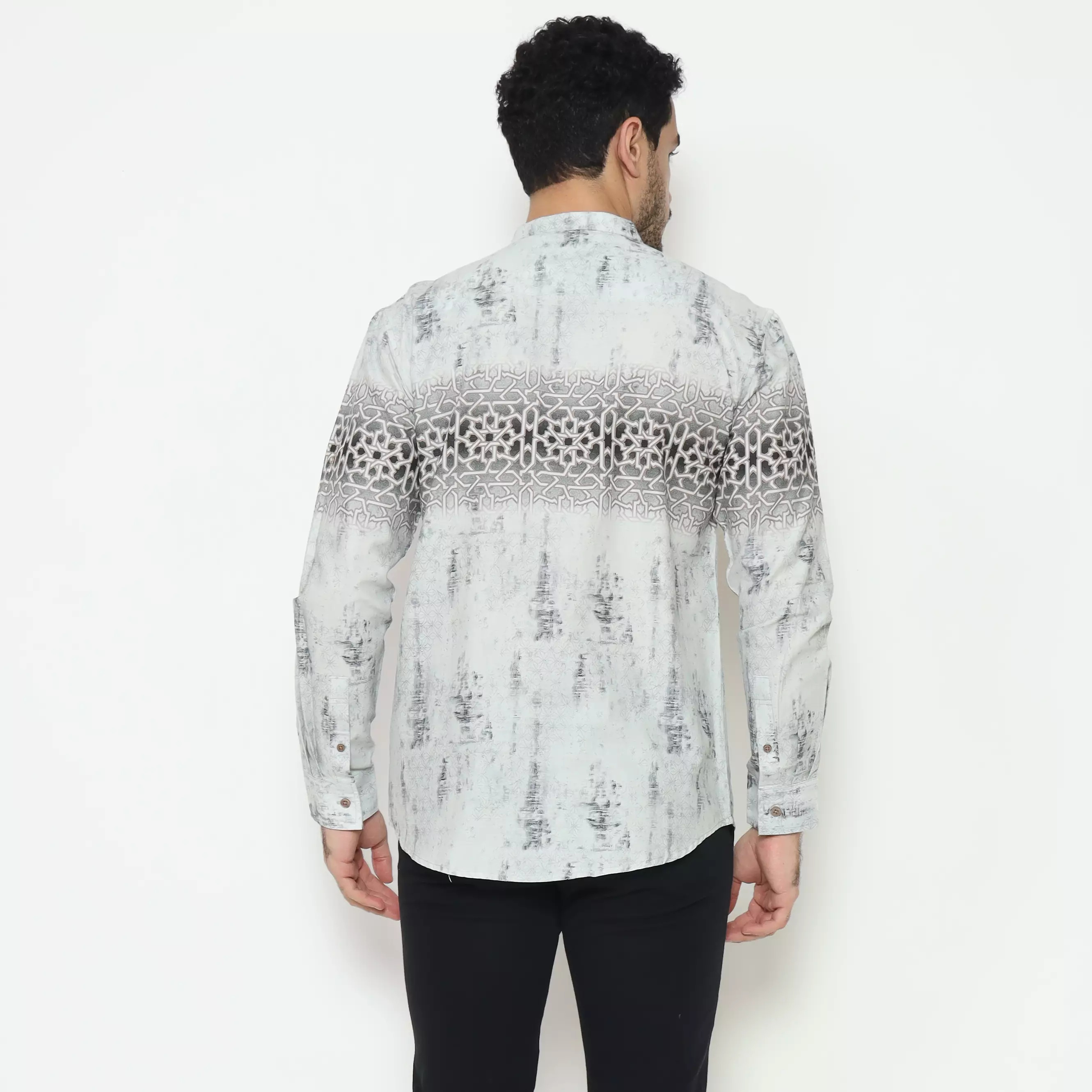 AMK Kemeja Koko Printing Pria Lengan Panjang KK Zayed L/s Grey