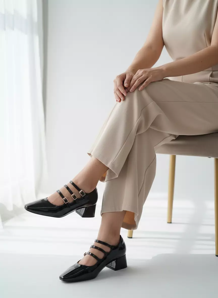 New Lenore Mary Jane Block Heels in Black