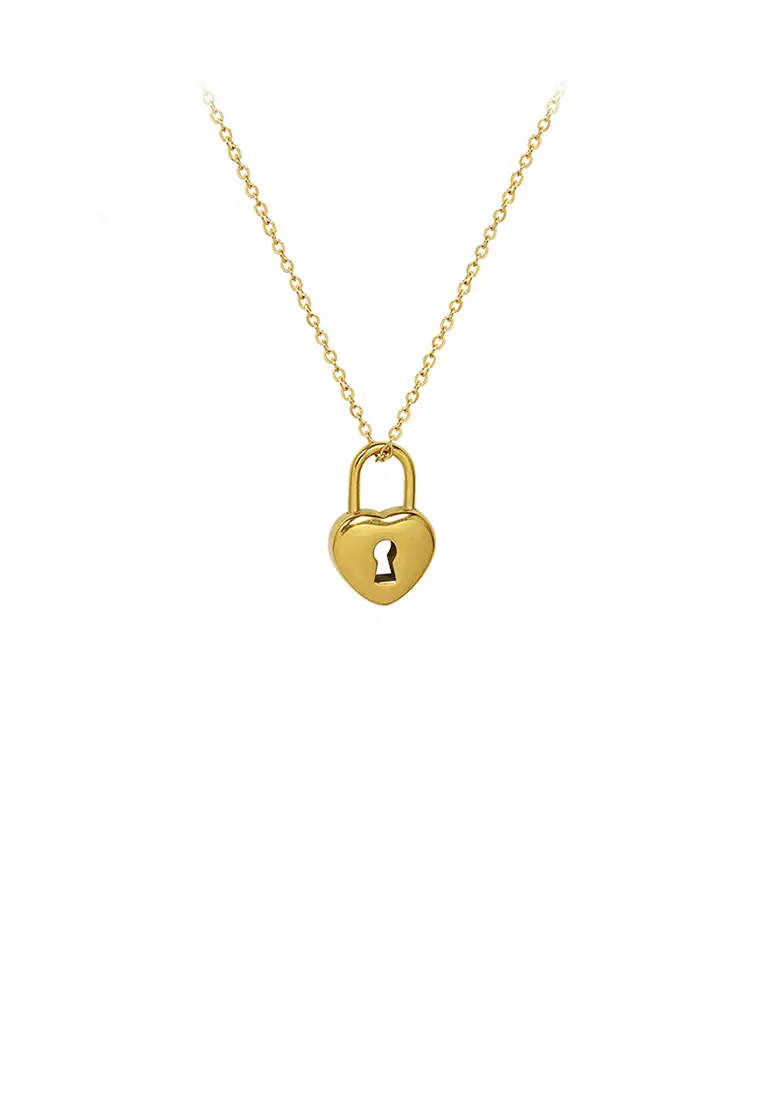 Gold necklace deals with lock pendant