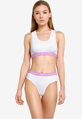 French Connection white Logo Crop Top & Thong Set 1CD75USCA5BCF0GS_1