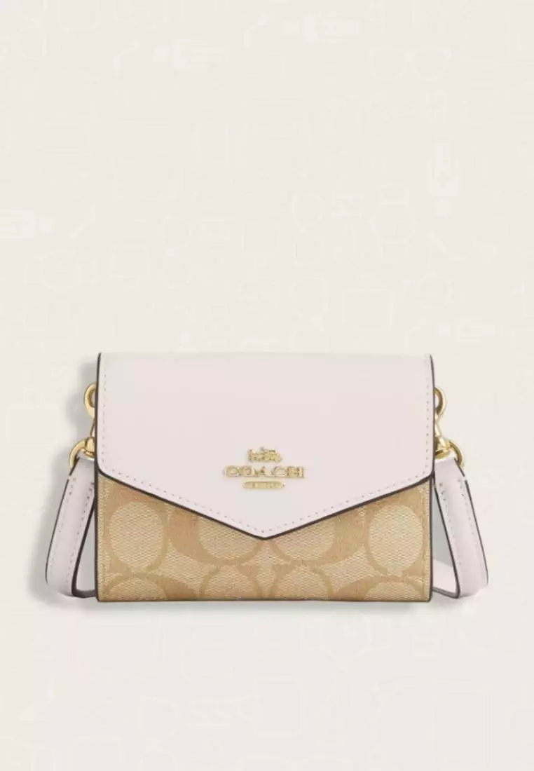 Coach Mini Envelope Wallet With Strap In Signature Canvas Light Khaki Chalk