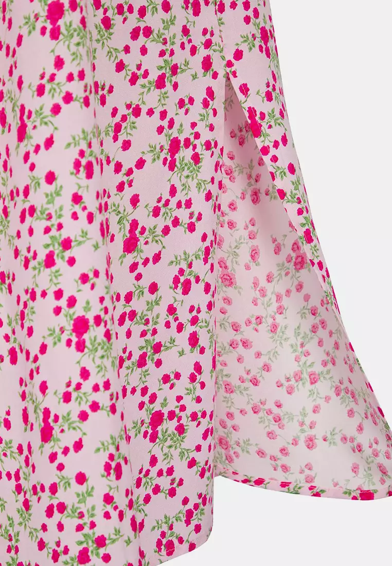 Pink Floral Midi Woven Dress Tedss25El1