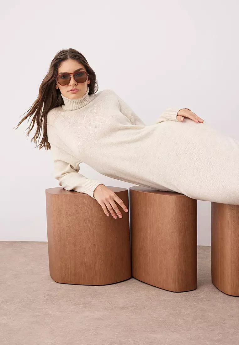 Stone Maxi Wide Mold Soft Texture Plain Knitwear Dress
