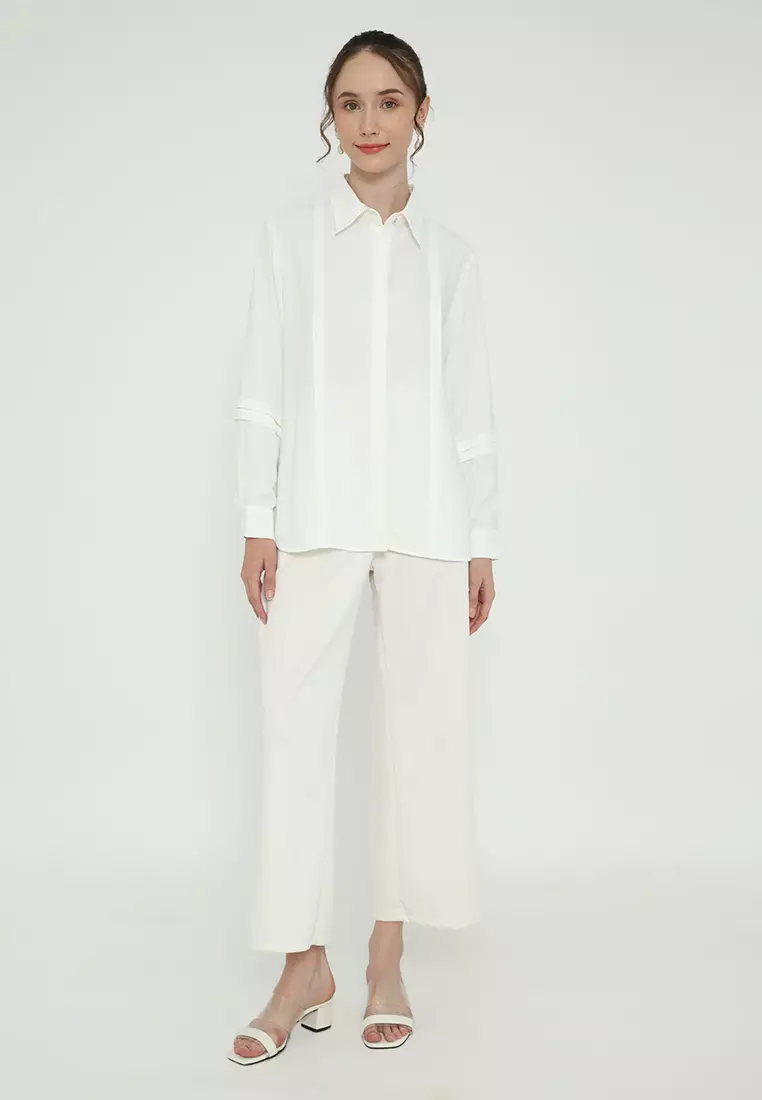 Shirt White Long Sleeve Material Crepe Plain Arlette By Brilliant Girl Warna Putih
