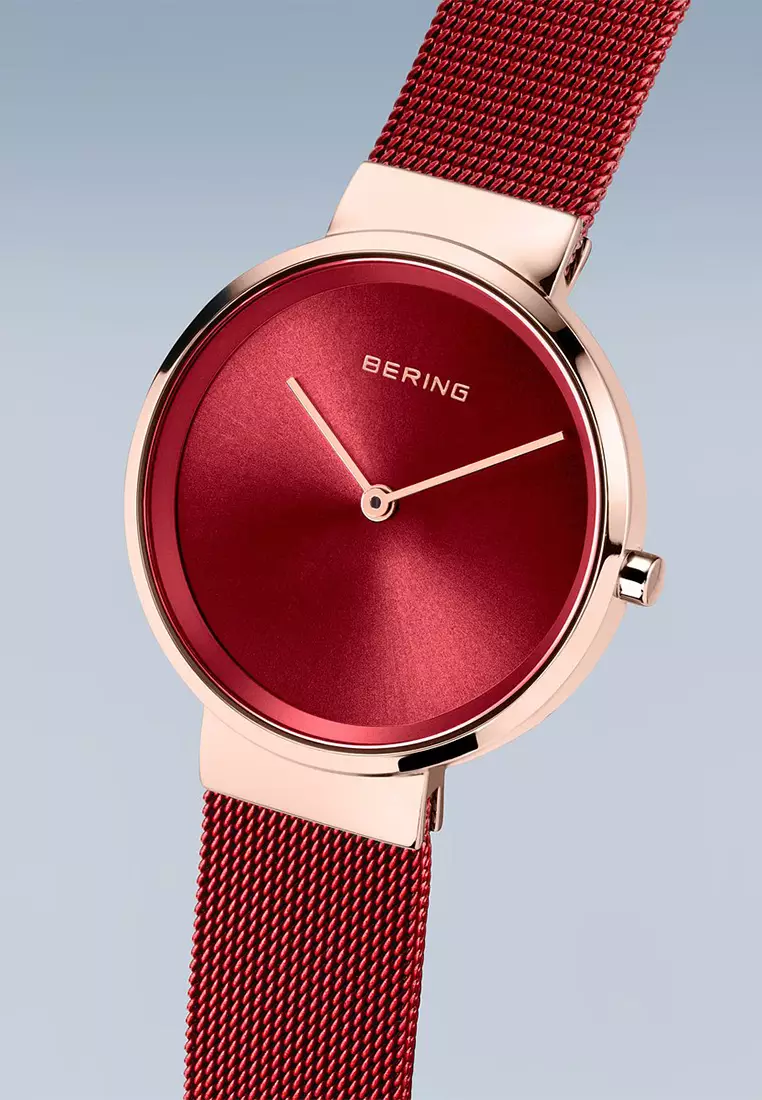 Women's Red Steel Mesh Bracelet and Red Dial Quartz Watch - 14531-363