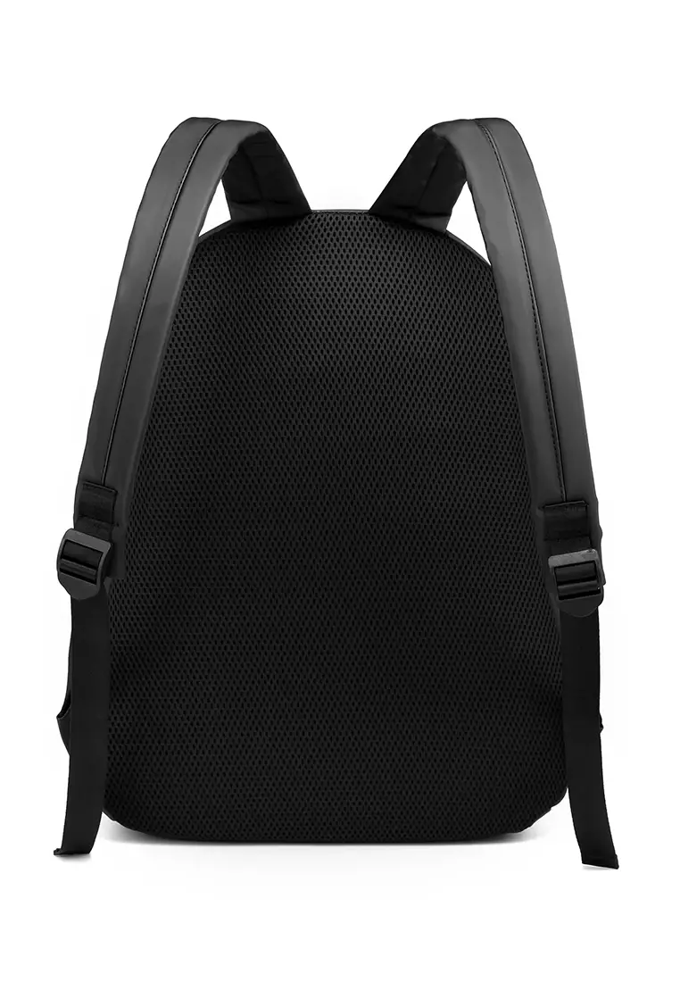 Men's Plain Water-proof Wear-resistant Nylon Zipper Backpack - Black