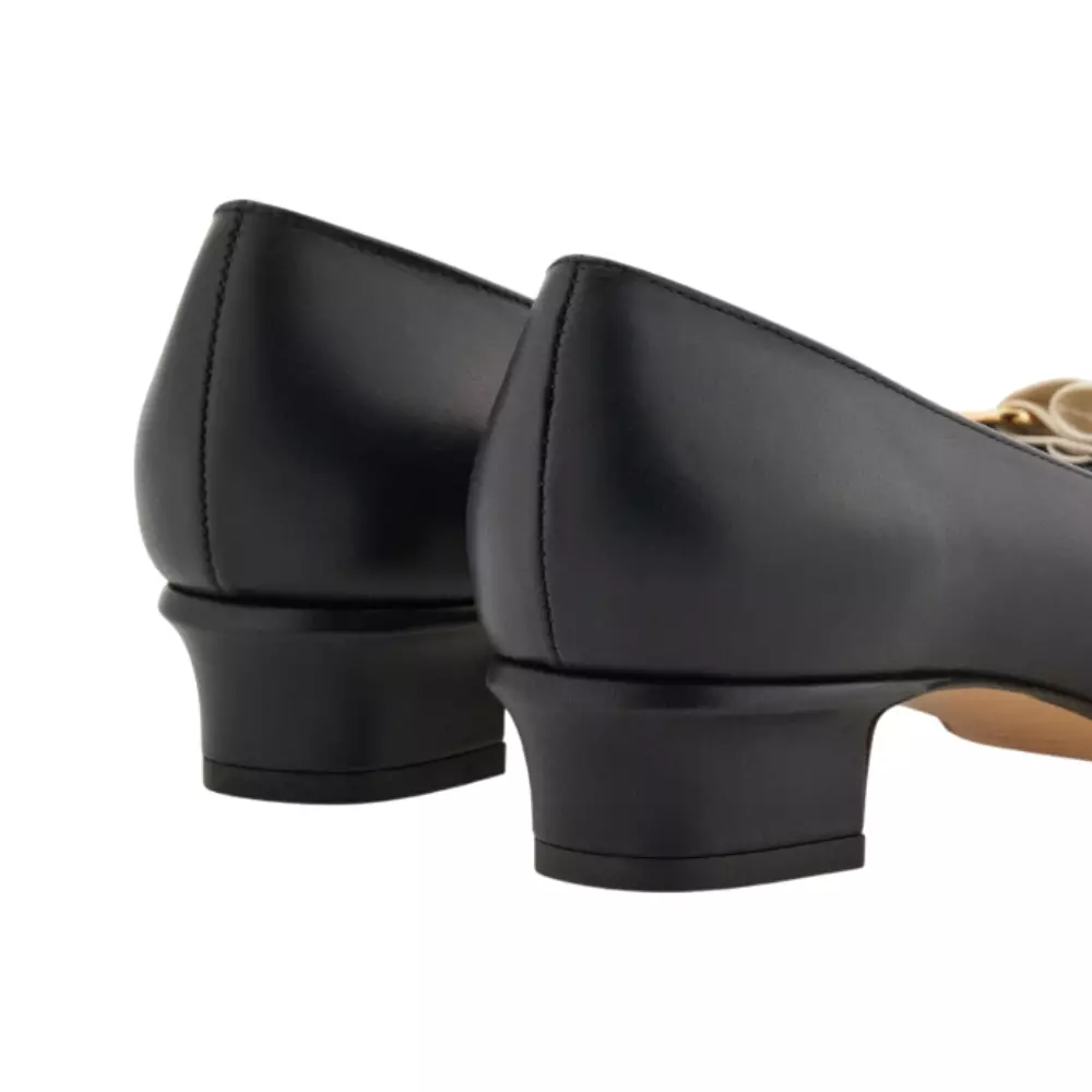 Vara Bow Block Heel Pump Black / Mascarpone