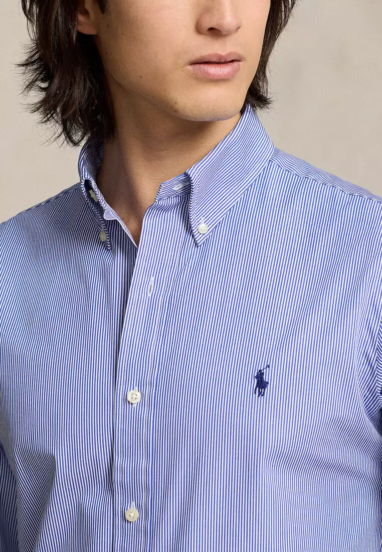 Slim Fit Striped Stretch Poplin Long Sleeve Shirt
