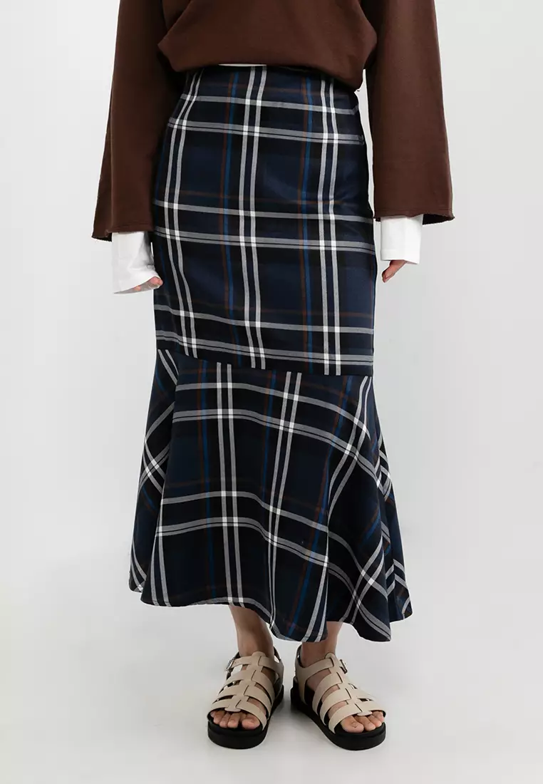 Checked fishtail outlet skirt