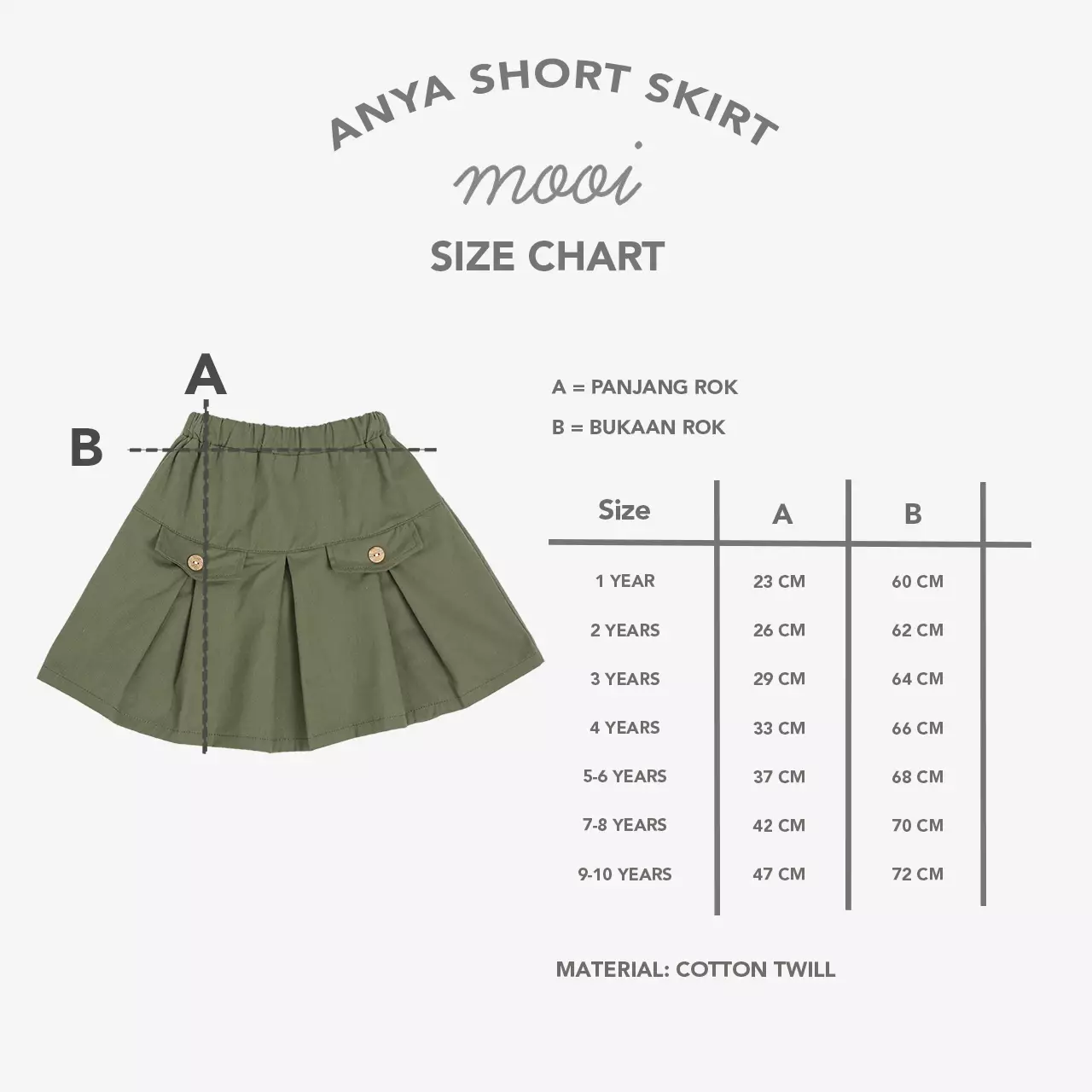 Mooi Rok Anak Perempuan Anya Short Skirt - Army Green