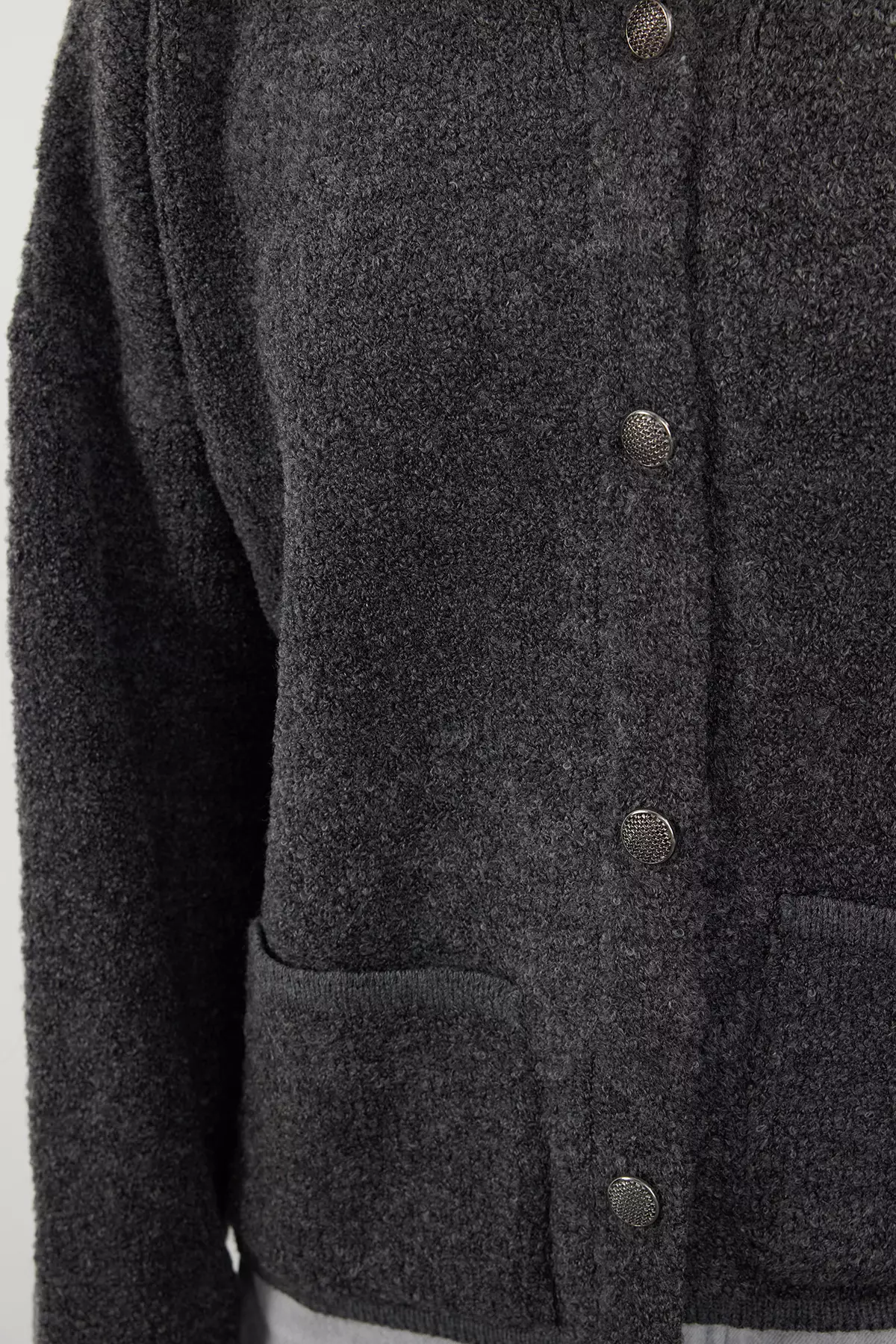 Polo Collar Boucle Knitwear Cardigan Anthracite Super Wide Fit