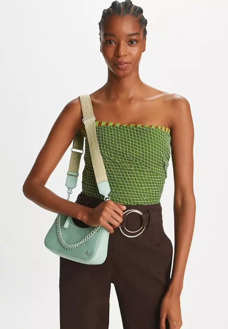 Tory Burch Mercer Shoulder Bag Small Nylon Celadon