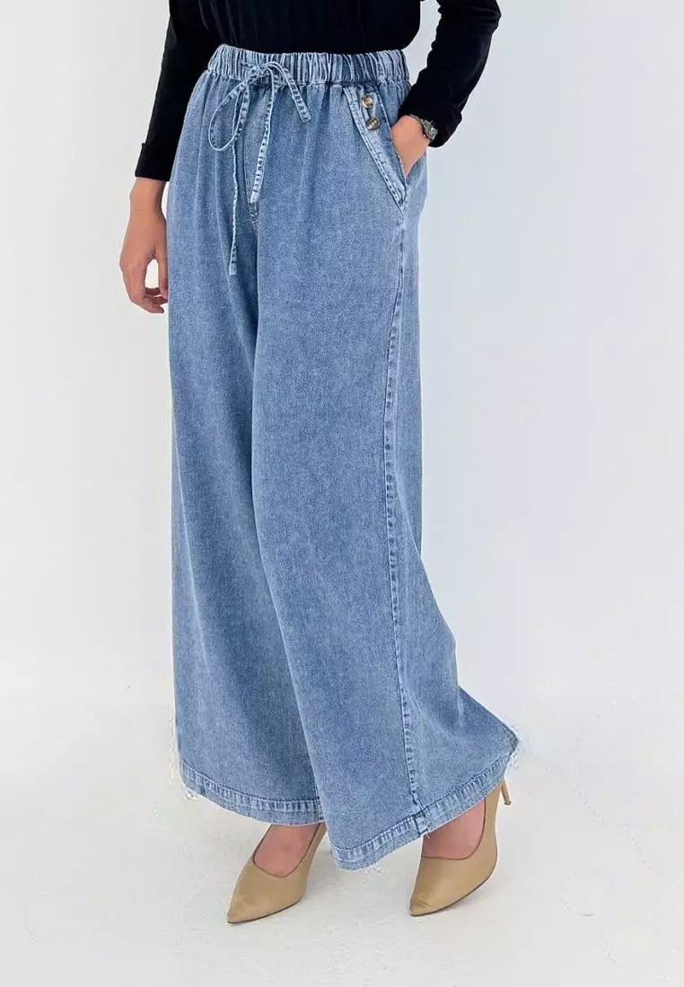 Palazzo Soft Jeans Emy - Celana Kulot Pinggang Karet