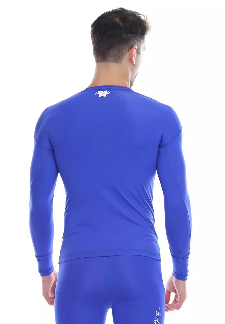 Tiento Man Baselayer Baju Ketat Manset Olahraga Pria Long Sleeve Blue Rashguard Sport Original