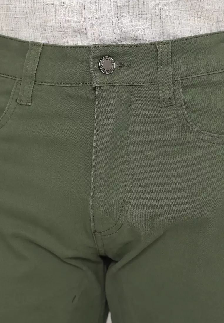POLICE Celana Chino Panjang V Pocket Sage Green Regular Fit Cotton Premium Pria