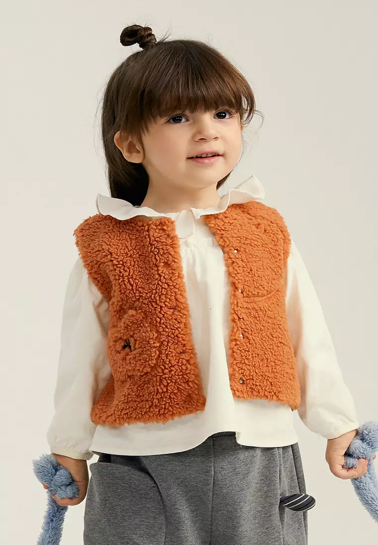 女小童棉马甲水果绣花羊羔毛保暖背心棉袄