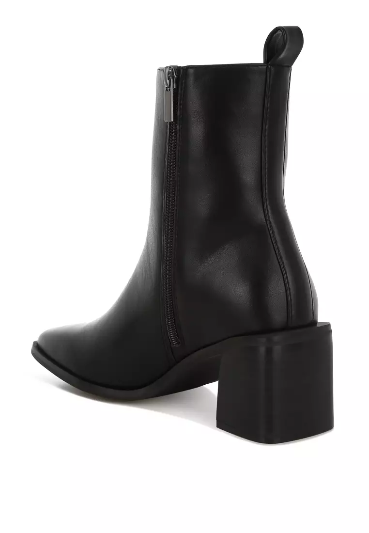 Square Toe Faux Leather Boots in Black