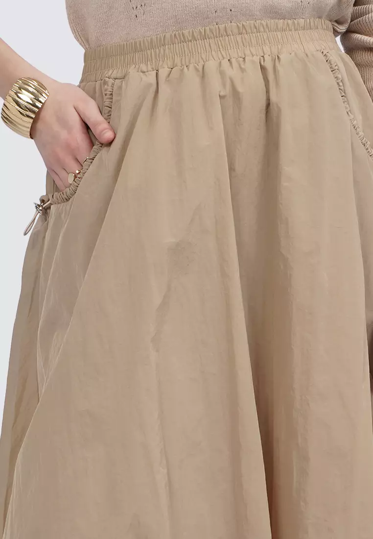 Parachute Balloon Midi Skirt KHAKI