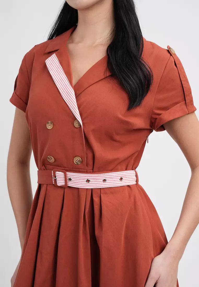 Maxine Button-Down Belted Midi A-Line Dress