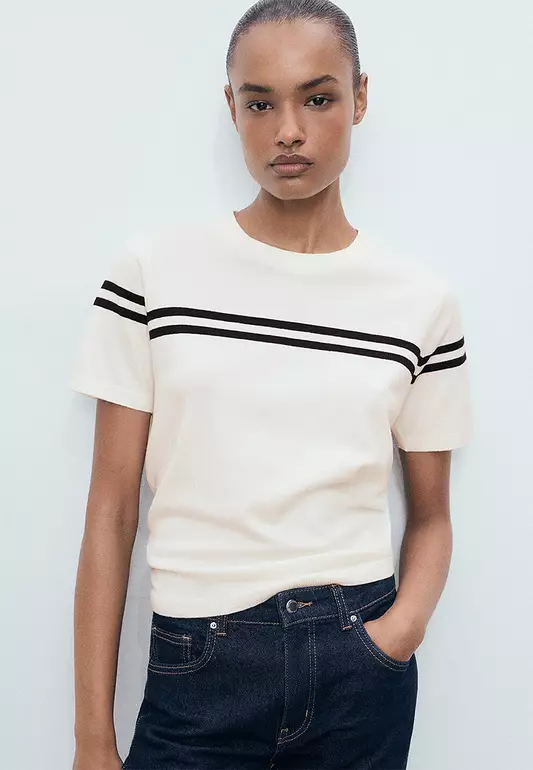 Striped Short-Sleeved Sweater
