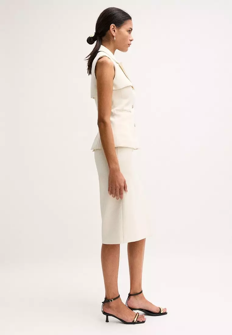 Draped Button Skirt - Ivory