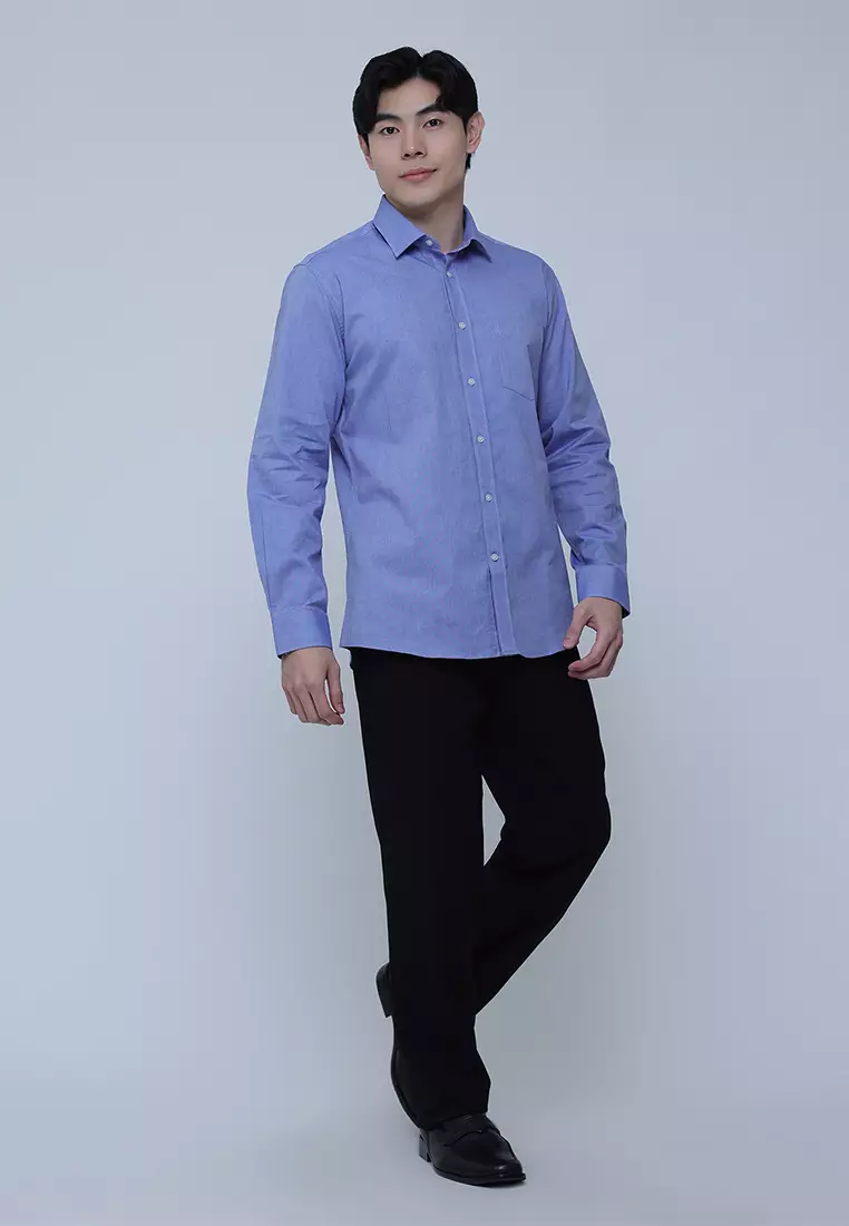 Slim Fit Cotton Long Sleeve Dress Shirt with Trim