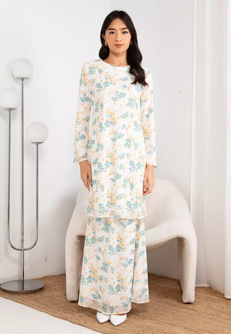 Waxflower Off White Baju Kurung Modern Chiffon