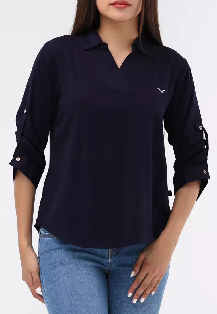 Plain Single Bold Twill 3/4 Blouse
