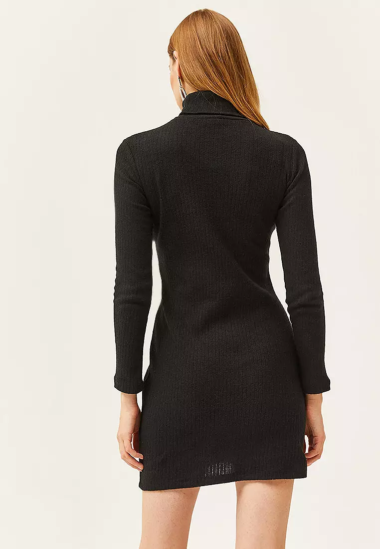 Turtleneck Ribbed Mini Dress