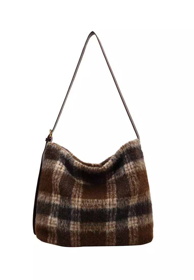 Women s Woolen Tartan Sling Bag Crossbody Bag