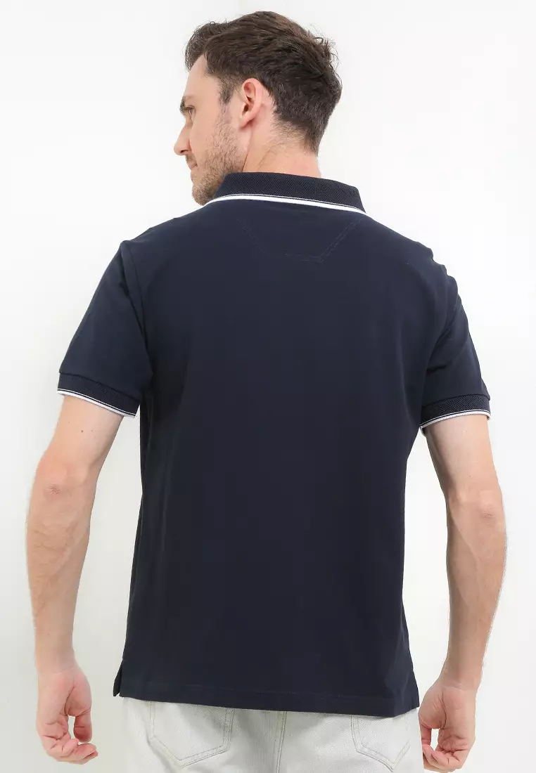 Coral Stripe Collar Polo