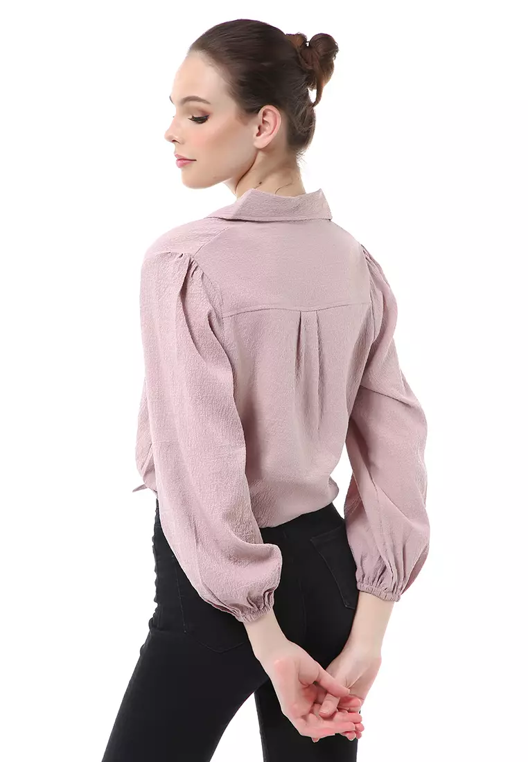 Brielle Atasan Wanita Kemeja Crop Lengan Panjang Material Crinkle ORIGINAL - Lilac