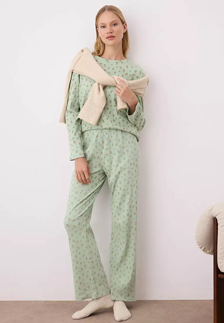 Floral Ribbed Knitted Pajama Set