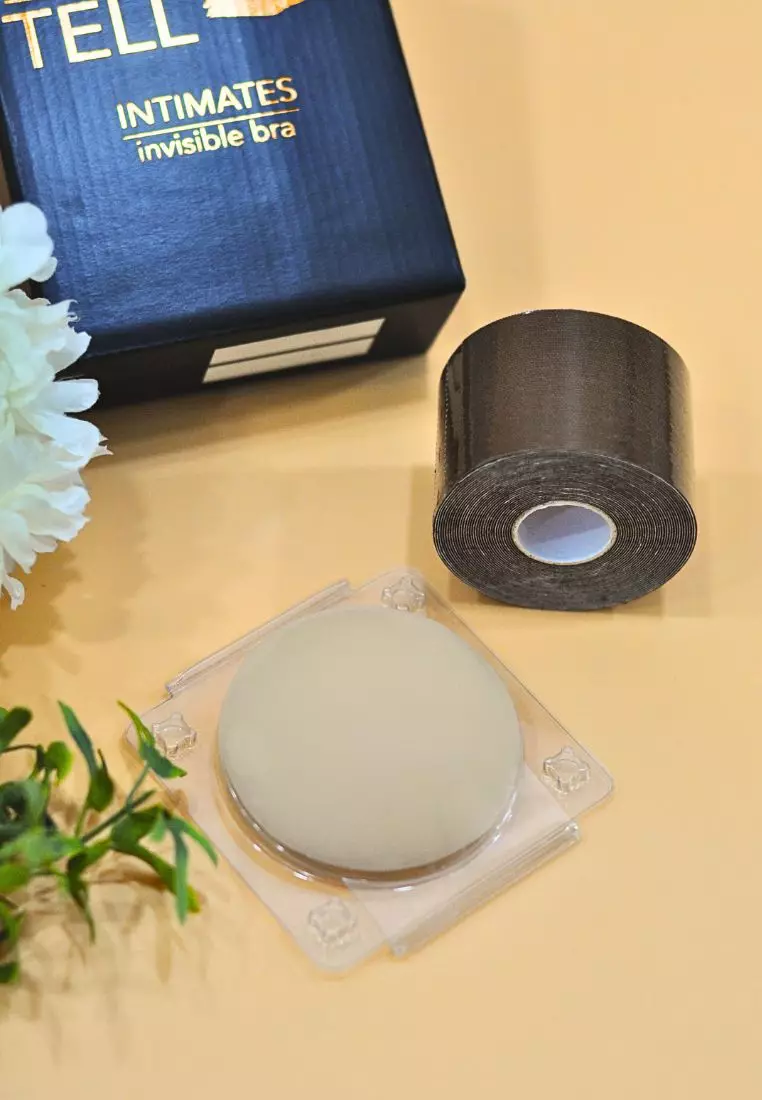 Premium Non Adhesive Nubra Nipple Cover and 5cm Body Tape Invisible Breast Lifting and Sports Muscle Tape Roll in Brown
