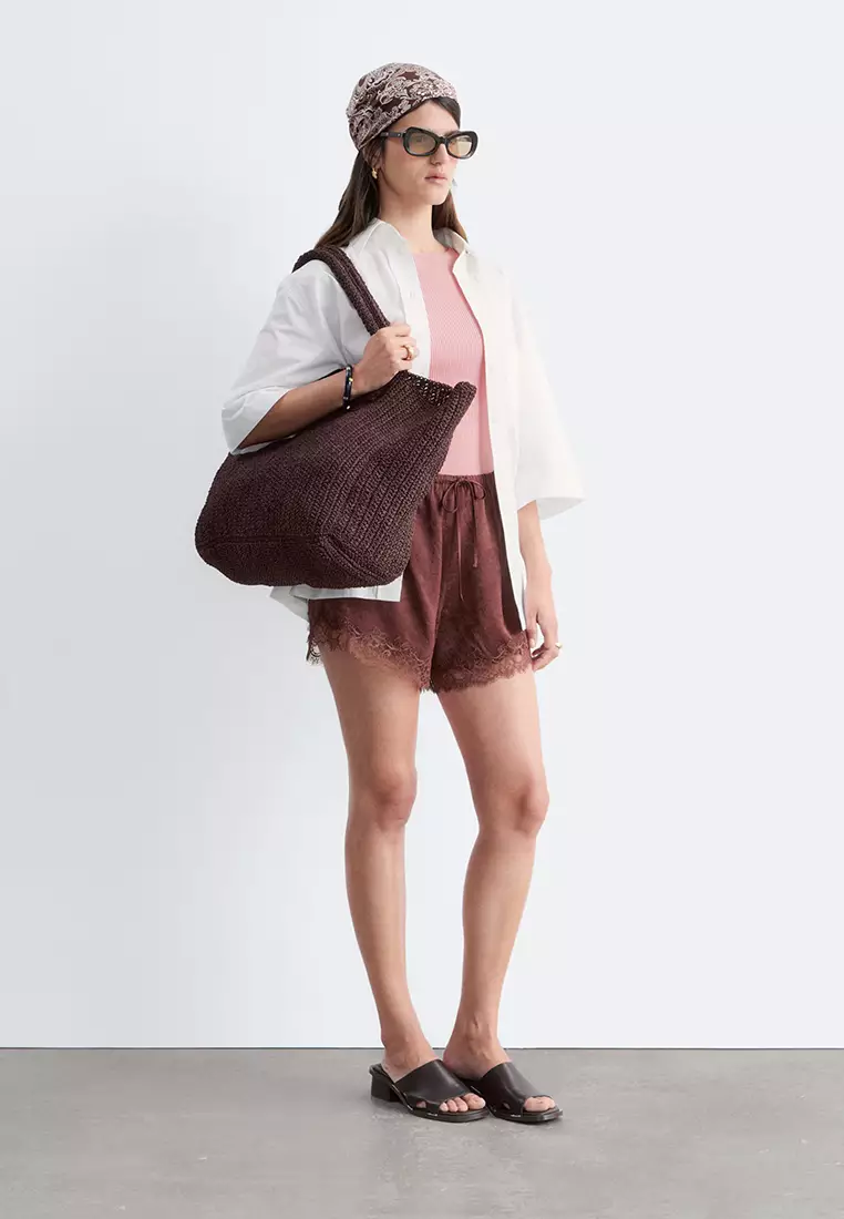 Lace-Panel Jacquard Mini Shorts