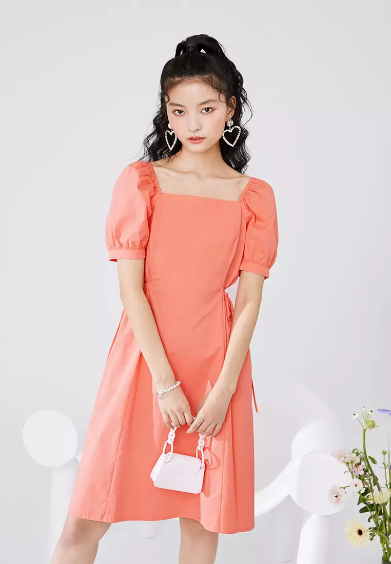 Square Neck Midi Dress with Waist Slits