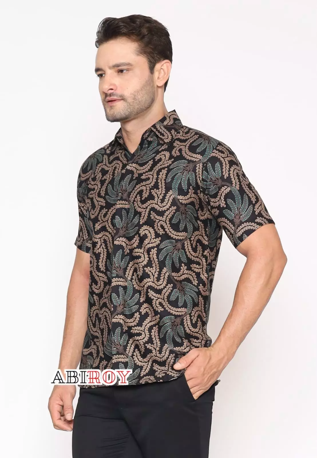 Kemeja Batik Pria Premium Slimfit Elegant Modern Lengan Pendek Patuk Ijo