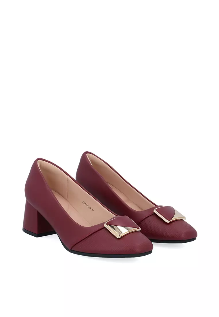 Maroon Florence Block Heel Pumps