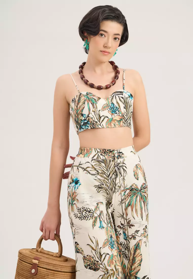 Beige Floral Linen Culottes